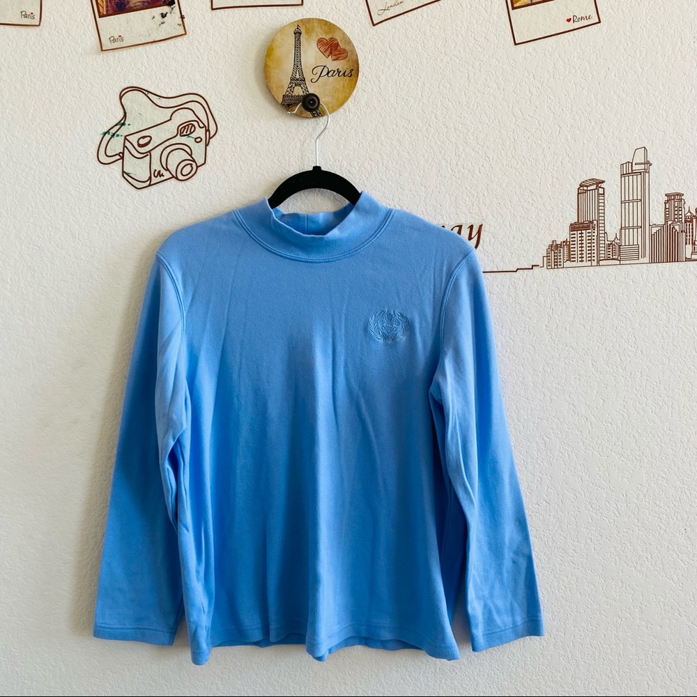 Blair Blue Logo Detail Mock Neck Long Sleeve Top L